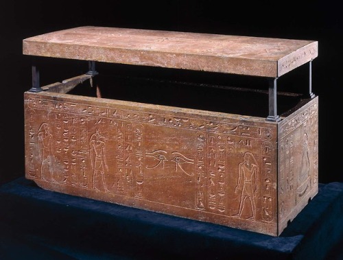 grandegyptianmuseum:  Sarcophagus of Queen Hatshepsut  Painted quartzite, recut for her father, Thut