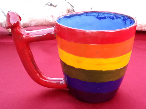 gay pride rainbow penis handle tip coffee mug - etsy $35 thespicypotter  https://www.etsy.com/listin