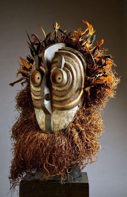 African mask, Luba, Songye country of origin, Congo, mid 20th century.Material: wood, raffia, fibre,