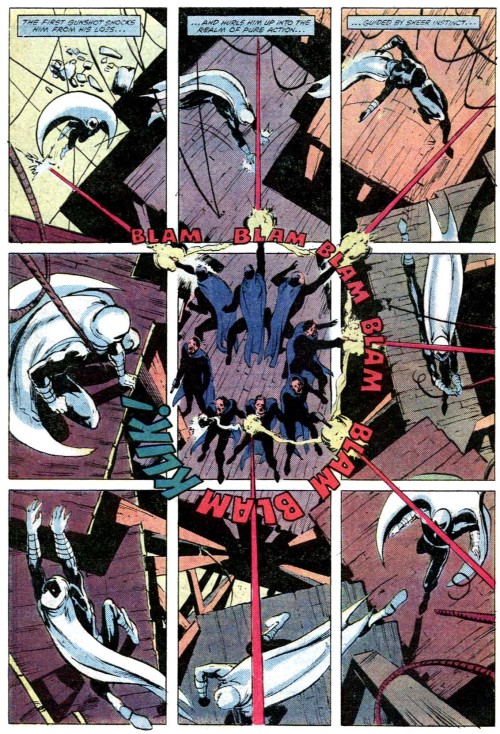 Bill Sienkiewicz 1981: Moon Knight #9Color: Bob Sharen Sienkiewicz utilizes the basic 9-panel grid t