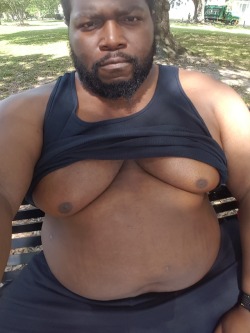 donnydukebear:  Takin’ in dis crazy Orleanian heatwave…Nice day for pulling da belly &amp; joystick out to play🍆💦🐻🐾🌞🌲🌳🍃