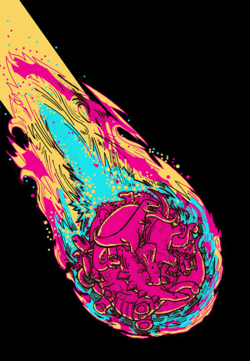 bestof-society6:    ART PRINTS BY JOE CARR  dinosaur asteroid Dinosaur B Dinosaur B Forever Also available as canvas prints, T-shirts, Phone cases, Throw pillows, Tapestries and More!