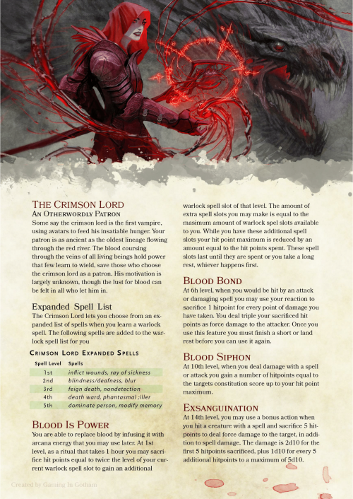 dnd-5e-homebrew: Crimson Lord warlock patron by PoundTown00