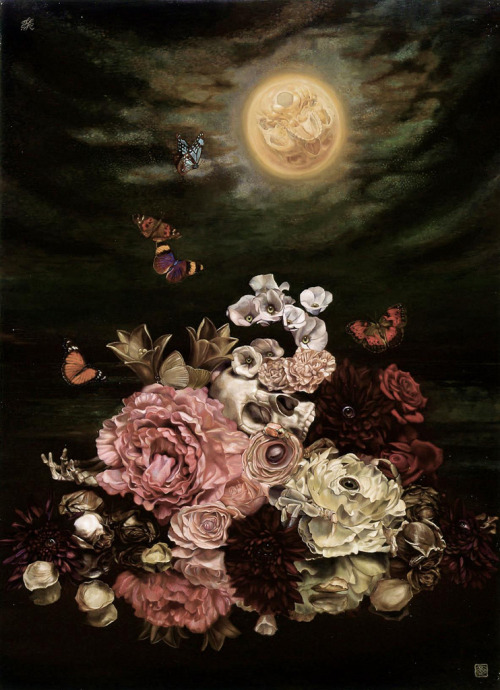pixography:  Toru Kamei ~ “Floral Vanitas”Japanese artist Toru Kamei  creates sensual, dreamlike paintings that reference nature and  mythology. While some of his pieces delve into the enchanted worlds of  serpentine gods and mermen, other works