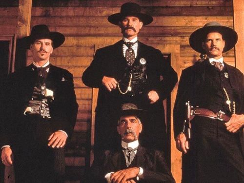 tranimation:Val Kilmer as Doc Holliday, Bill Paxton as Morgan Earp, Sam Elliott as Virgil Earp, and Kurt Russell as Wyatt Earp in TOMBSTONE (1993)