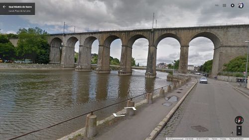 streetview-snapshots:Railway viaduct over the River Mayenne, Laval