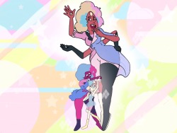 theultimatep0tato:  lilroeroegirl:  I did a thing! So immediately after watching “The Answer” I came up with this idea. I wondered what Sardonyx would have looked like based on ‘Cotton Candy Garnet’ and ‘Renegade Pearl.’   I call her: “Bubblegum