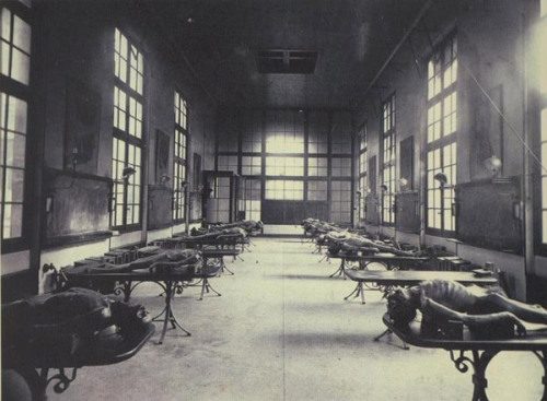 mortem-et-necromantia: Dissection room of a Bordeaux, France medical school c. 1890.