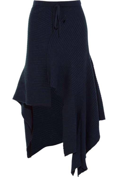 Asymmetric Ribbed Merino Wool Skirt, Marques’ Almeida, Navy, Women’s, Size: 10