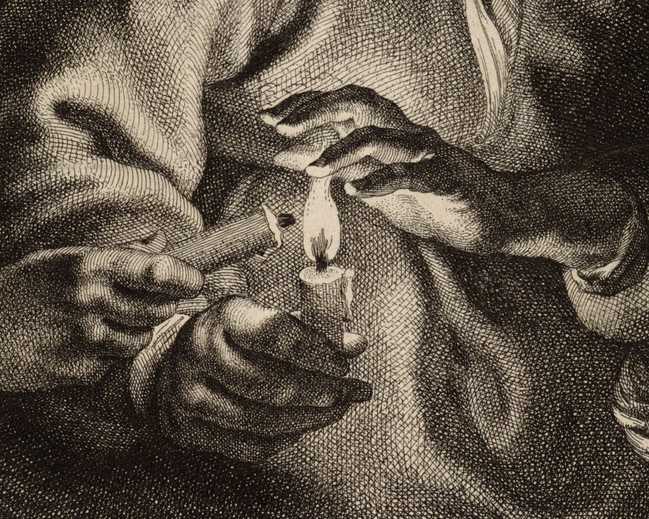 achasma: The woman with the candle (detail) by Cornelis Visscher II, c. 1643-1658.
