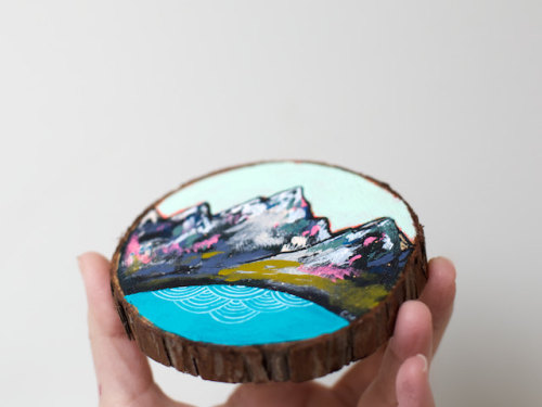 sosuperawesome:Now get 20% off original mini paintings on cedar in Cathy McMurray’s Etsy shop using 