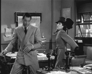 mudwerks:lanky-brunettes-with-wicked-jaws:  Cary and Roz: His Girl Friday (1940)
