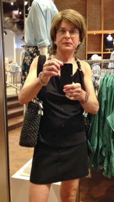 auntjudysfembois: hgillmore:  From a recent trip to NYC.  I just love this top. It’s somewhat low cut with cute leather straps.  The lovely Joan everyone.  oh, my, joan looks adorable … such a pretty outfit … such a pretty look  live like you dream