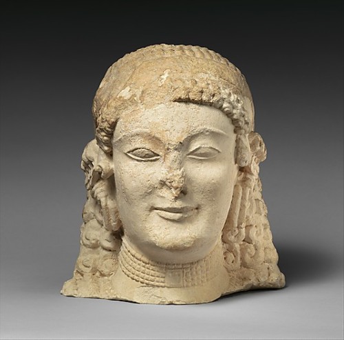 hismarmorealcalm: Limestone Female Head  Late 6th–early 5th century B.C.  Cypriot