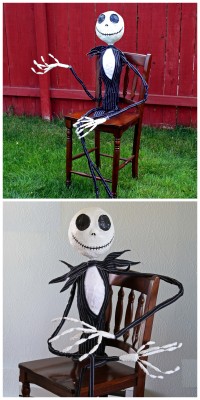 halloweencrafts:  DIY Ultimate Life Size Jack Skellington Tutorial from Running with Scissors. This DIY Jack Skellington is posable, waterproof and cost ฟ to make. And there’s even a DIY Jack Skellington bat wing bow tie pattern at the link! Running