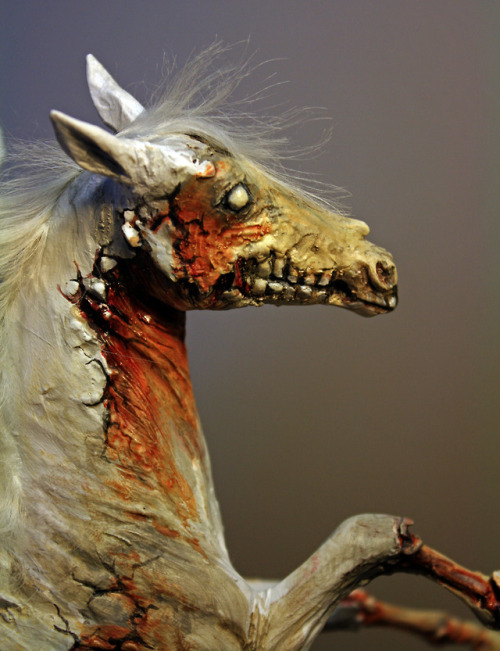 “Apocalypse” zombie pegasus sculpture. Made from polymer clay and painted in acrylics. He is for sal