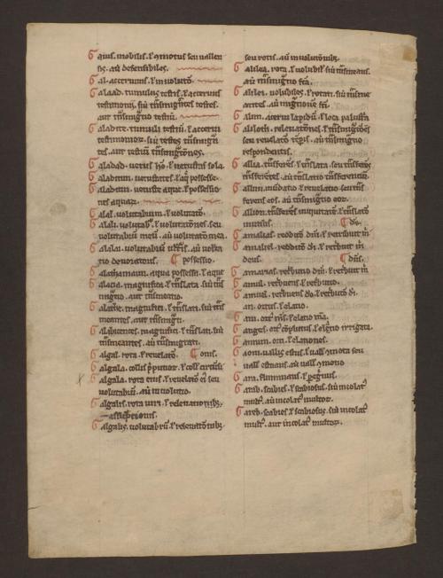 LJS108, Manuscript leaf from Interpretationes Hebraicorum nominum. Leaf containing entries begi