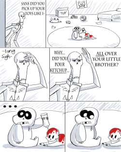nutastic:   This doesn’t even have a punchline it’s just toddler Sans being weird. Canon tho, Sans was totally that kid that just put things on their younger sibling because ??? Inspired by our lord and savior Peanut Butter Baby 