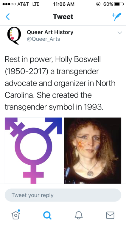 discourser-of-kruphix:Holly Boswell, creator of the transgender symbol and trans advocate and organi