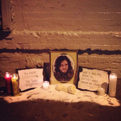 sweepmoon:  I legitimately just found this altar to Jon Snow on a street corner in Williamsburg. Never change Brooklyn, never change.