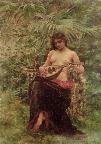 Georges Moreau de Tours (1848–1901)La joueuse de mandoline , 1892;  Jeune fille assi