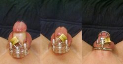 cutyvie: chastity365:  I don’t know who this is, but this is what progress looks like.   Next step my micro cage,  then…. permanent chastity? 