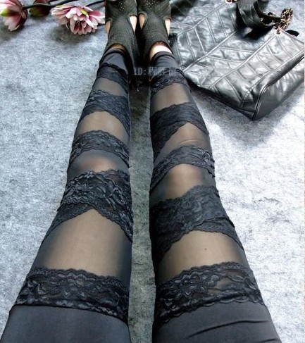 Sexy Punk Lace Stripes Style Leggings on Luulla