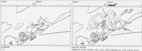 jeffliujeffliu:  Some storyboards from Hit the Diamond! Credit goes to supervising director Kat Morris for writing the line: “This plan sucks.”