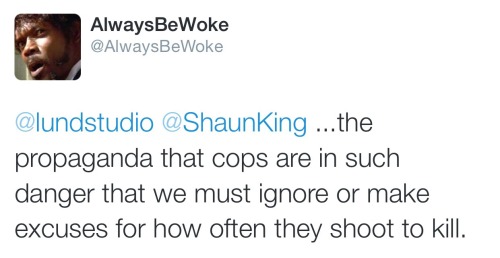 geekandmisandry:  alwaysbewoke:  What the fuck is wrong with people?! Damn!!  Who the fuck sees that and thinks that someone is saying “more cops need to be murdered”?? 