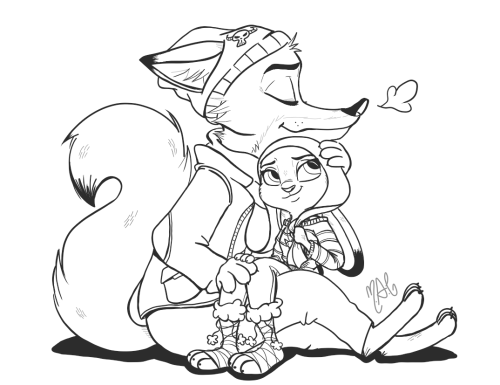 wanderingdoodles:  More Zootopia fanart cause I’m trash.  I reaaaally wanted to paint this, but my laptop is defective AF and it was driving me craaaazy. Just doing the lineart took 5 hours!!!  But, I gotta do it for the baes <3 