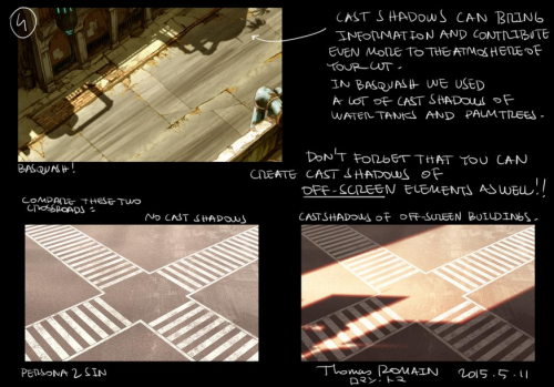 as-warm-as-choco: A few tips on SHADOWS in your backgrounds. by Thomas Romain (Space Dandy, Cann
