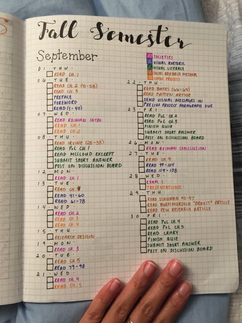 kwai-makes-a-bujo: So I put all of my syllabi into my new bullet journal and then I sorted each assi