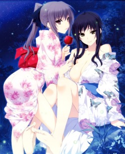 hibiki works iizuki tasuku lovely x cation lovely x cation 2 inubousaki aya izumi wakoto areola cleavage no bra yukata | #268673 | yande.re