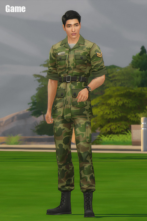 Lost in Green is a project that contains one new hairstyle, military outfit for the base game and si