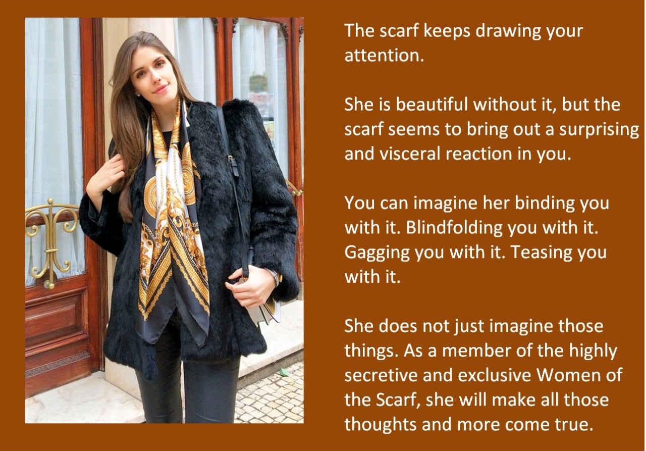 The scarf keeps drawing your attention.She is beautiful without it, but the scarf