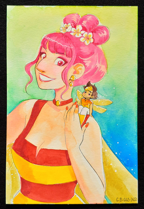 ginabiggs: Bee Mine. Watercolors on 6" x 9" paper. Originally planned as a Valentine’s pai