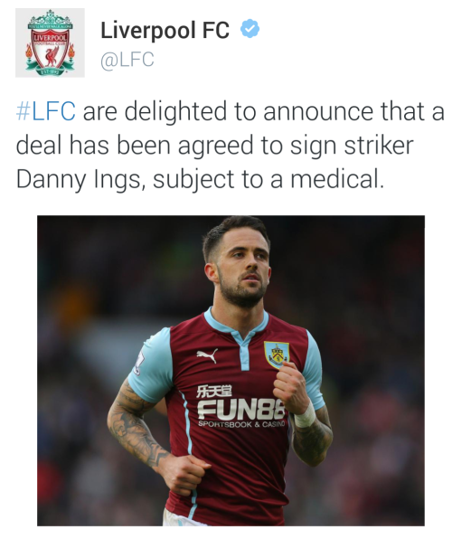 Welcome to Liverpool FC , Danny Ings! 