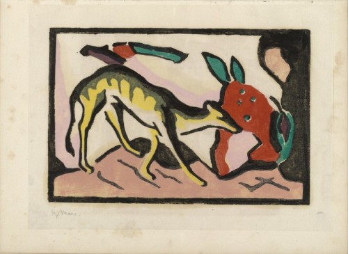 artist-marc:Fantastic Creature (Fabeltier) (plate preceding page 1) from Der Blaue Reiter (The Blue 