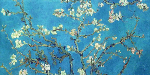 decomposion:   Art history meme (x) - ¼ colours - blue   Fleur de lis by Robert Reid | Branches with Almond Blossom by Vincent van Gogh | Amalia de Llano y Dotres, Countess of Vilches by Federico de Madrazo |The anticipated letterby Harry