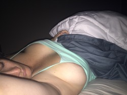 yomamano:  He sneaks pics at night then sends them to me… He said my tits looked awesome last What does everyone think??