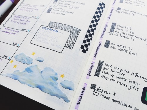 studytildawn:12/21/15 || Last week’s spread ☺️ Loving my new cloud stickers. ☁️✨