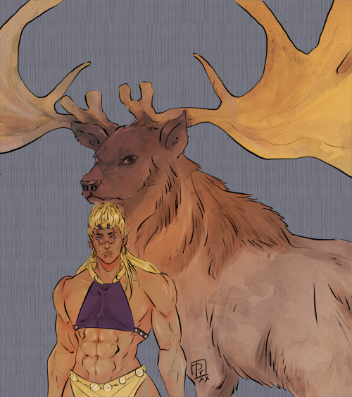 princoxx-art: Wamuu and his Irish Elk daemon(it was @firstginger and @thiscatdraws‘s idea