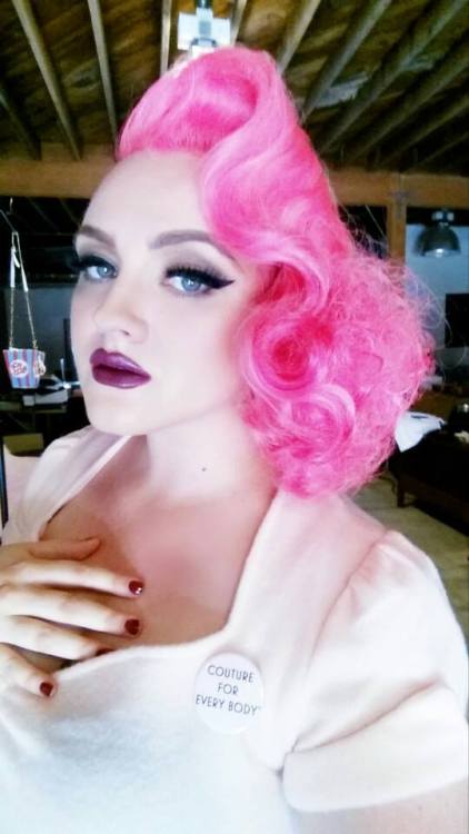 disneylandsprincess:  Hair by His Vintage Touch Hairstyling & makeup by Micheline Pitt (except the purple lipstick because I had to replace after eating ^_^) for Pinup Girl Clothing today!