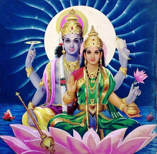 Hindu Cosmos - Vishnu and Lakshmi India calendar print. (via...