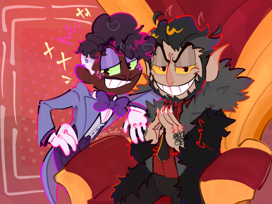 Doubled down and did The Devil and King Dice cutscene redraw w my humanised  designs + an astral realm piece that I didn't really…