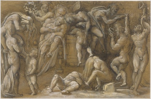 Amico Aspertini (Italian; 1474/75–1552)Bacchanalian Scene1520–35Black chalk, highlighted with white,