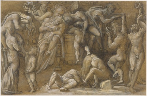 Bacchanalian SceneAmico Aspertini (Italian; 1474/75–1552)1520–35Black chalk, highlighted with white,