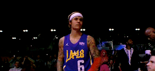 justinbiebergifs: Justin Bieber at the 2018 NBA All-Star Celebrity Basketball Game in Los Angeles, C