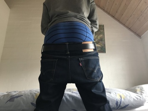 Sagging in boxer briefs with stripes 