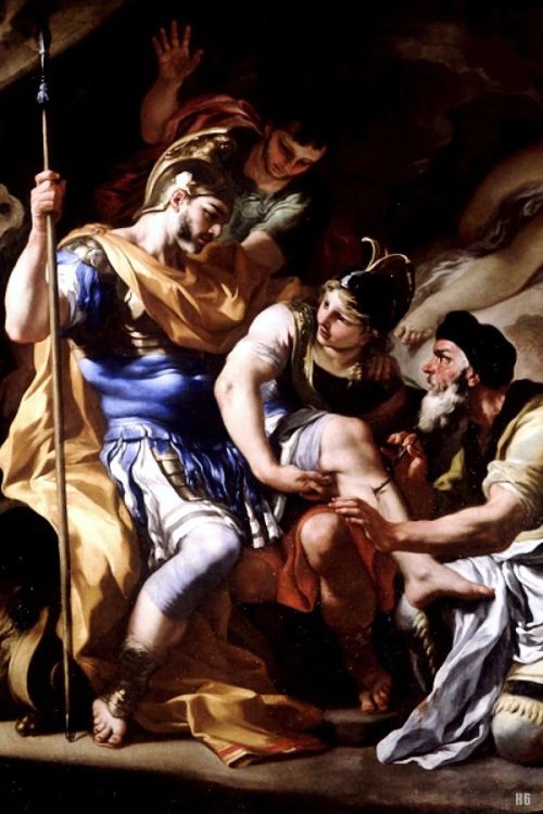 Detail : Venus and Lapyx tending the wounded Aeneas. 1695. Francesco Solimena. Italian 1657-1747. oil/canvas.  